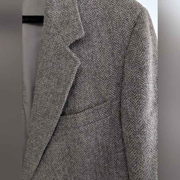 Vintage Neil Martin Gray New Wool Herringbone Blazer Elbow Patch Academic 44R - Picture 14 of 16